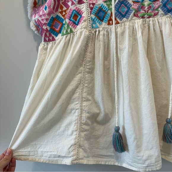 THML Embroidered Cotton Blouse Top Short Sleeve Casual Boho Resortwear Small - Picture 7 of 11